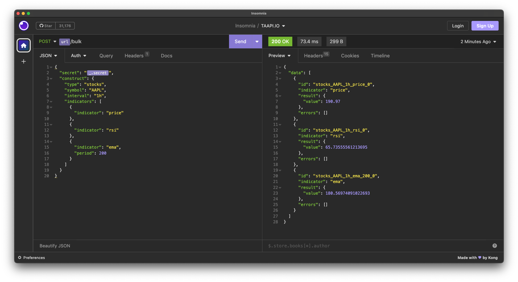 Realtime Stock Prices fetched easily via TAAPI.IO's fast and user-friendly API.